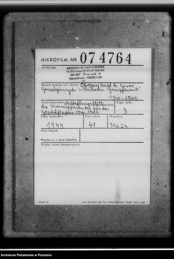 Obraz 2 z jednostki "Mittelungsblätter an die Kreissippenämter für das Geschäftsjahr 1944/45"