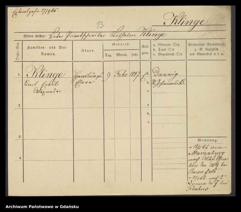 image.from.unit.number "Karty meldunkowe: Klinge - Klinkosch"