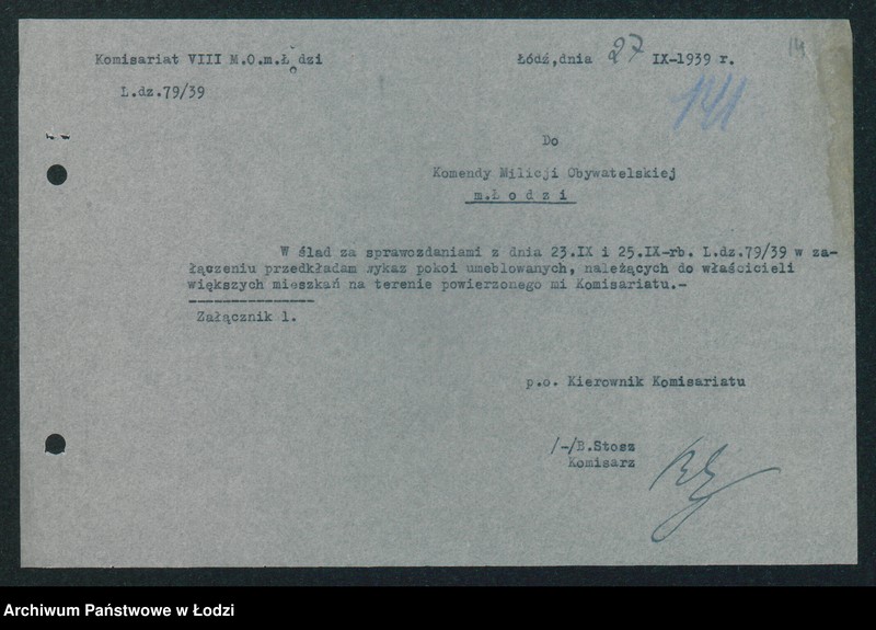 Obraz 16 z jednostki "[Akta VIII Komisariatu Milicji Obywatelskiej - pokwitowania, spisy oddanej broni, spisy wolnych lokali, rowerów i motocykli]"