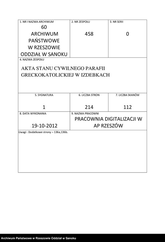image.from.unit.number "Księga metrykalna urodzeń dla miejscowości Izdebki"