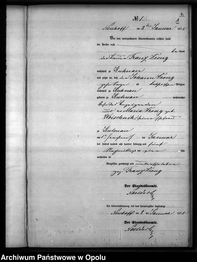 Obraz 4 z jednostki "Sterbe-Neben-Register Standesamts Kuhnau pro 1875"