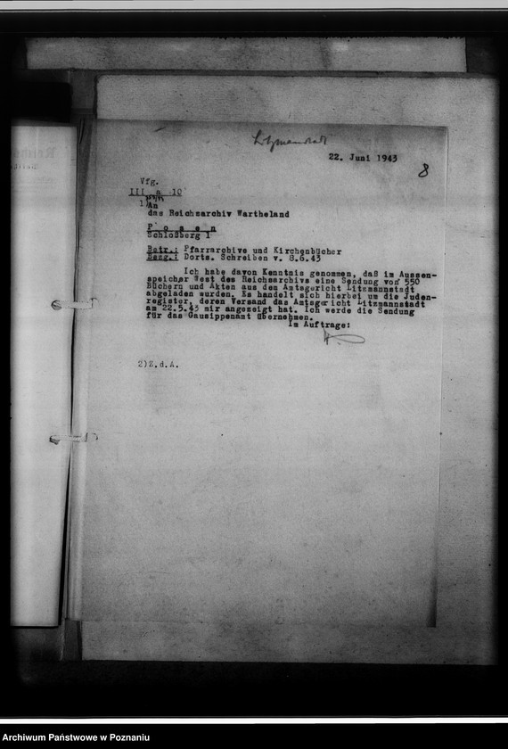 Obraz 12 z jednostki "Register der Juden, Dissidenten und Kirchenbuchduplikate, Pfarrarchive und Kirchenbücher [dotyczy terenu województwa łódzkiego]"