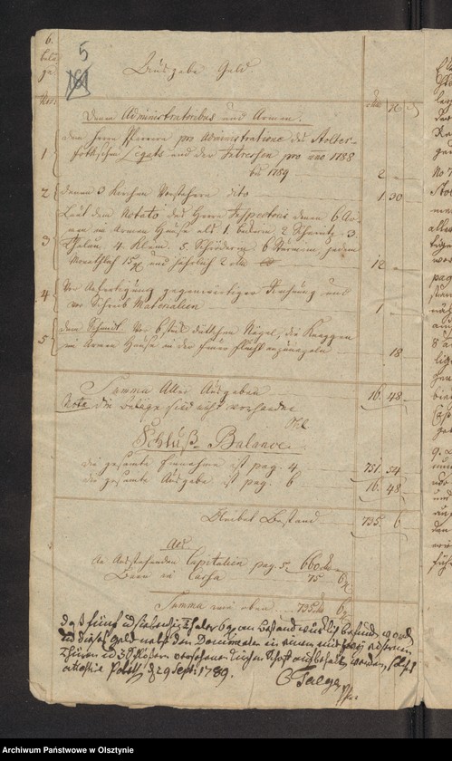 image.from.unit.number "Administrations Rechnung über des Stolterfothsche Legaten Capital und derer Intereßen deßen Einnahme und Ausgabe zu Pobethen von Michael 1788 bis dahin 1789"