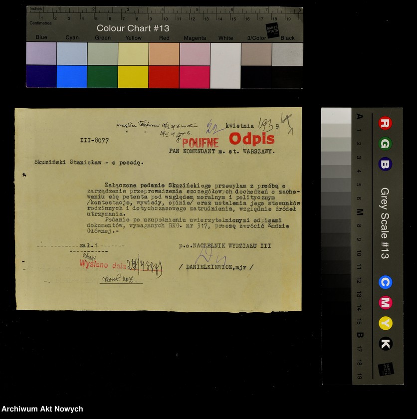 image.from.unit.number "Przyjęcie do służby w Policji Państwowej Stanisława Skuzińskiego. Korespondencja."