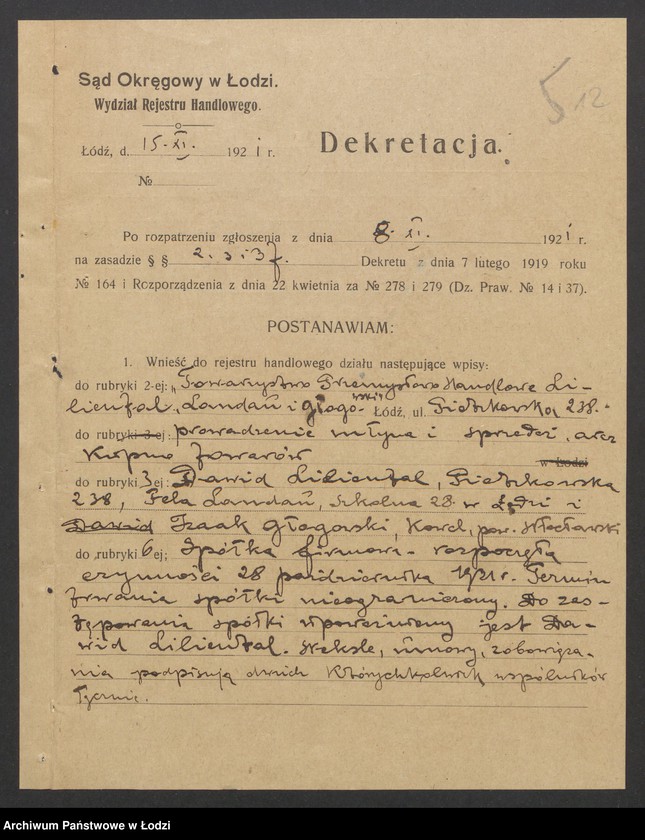 Obraz 14 z jednostki "Lilienfal, Landau i Głogowski Towarzystwo Przemysłowo-Handlowe - prowadzenie młyna oraz kupno i sprzedaż towarów"
