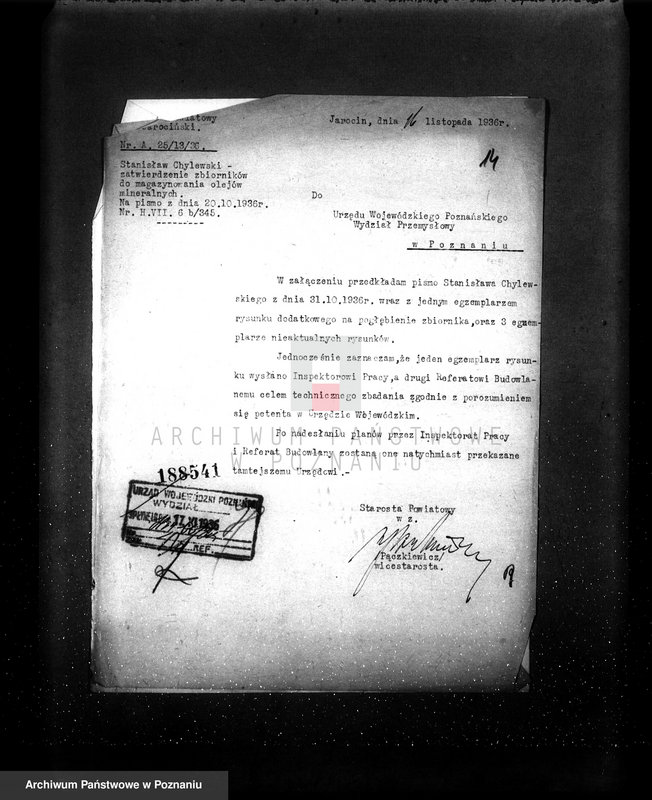 Obraz 19 z jednostki "Zatwierdzenie projektu zakładu przemysłowego urządzenia kotłowni nr 449, własność F. Krukowski w Jarocinie Przemiał zboża"