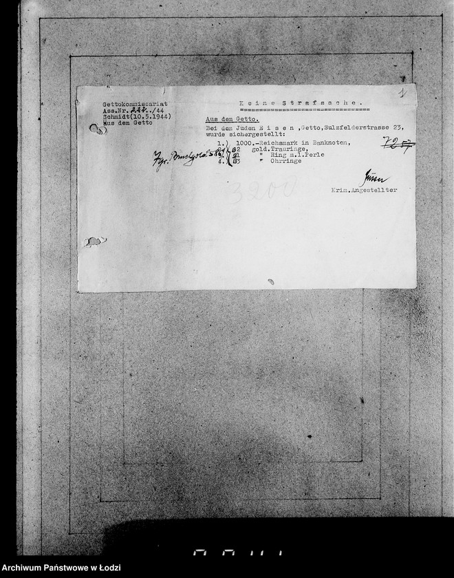 Obraz 5 z jednostki "Kripo 3000-3200 [Kartoteka skonfiskowanego majątku ruchomego u Żydów]"