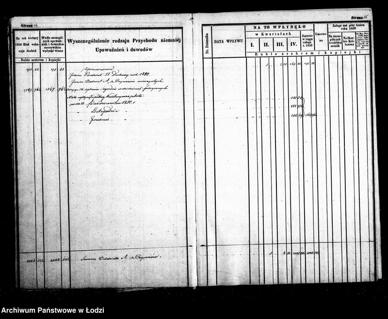 Obraz 12 z jednostki "Manuał przychodu i wydatku - regestr funduszów przechodnich, regestr forszusów i zaległości kasy m. Łodzi na r. 1850"