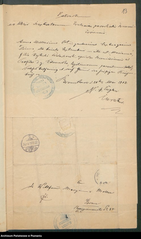 Obraz 15 z jednostki "[Dokumenty dostarczone przez narzeczonych do zawarcia związku małżeńskiego za 1902 rok. Tom IX]"