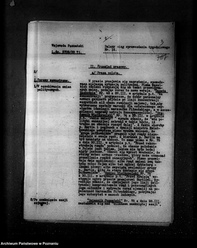 image.from.unit.number "Sprawozdania sytuacyjne tygodniowe za czas od 29 marca 1929 r. do dnia 25 kwietnia 1929 r. /nr 14-17/"