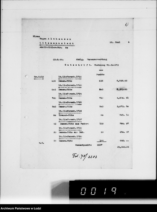 Obraz 17 z jednostki "Ausgehende Rechnungen [za dostawy towarów dla Getta]"