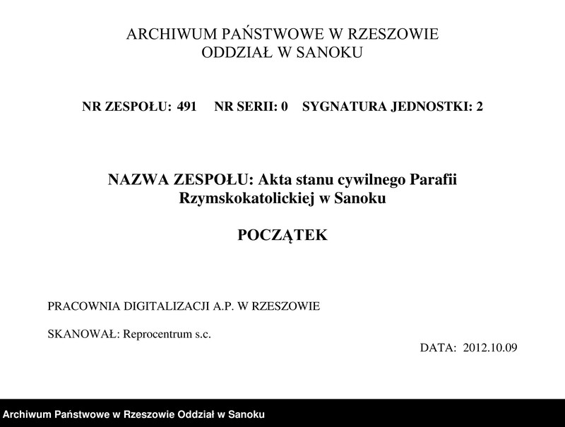 Obraz 3 z jednostki "Księga małżeństw dla miejscowości Sanok, Posada Olchowska, Posada Sanocka, Prusiek, Zahutyń, Bykowce, Dabrówka Polska, Dabrówka Ruska, Czerteż, Dolina, Stróże Wielkie, Olchowce"