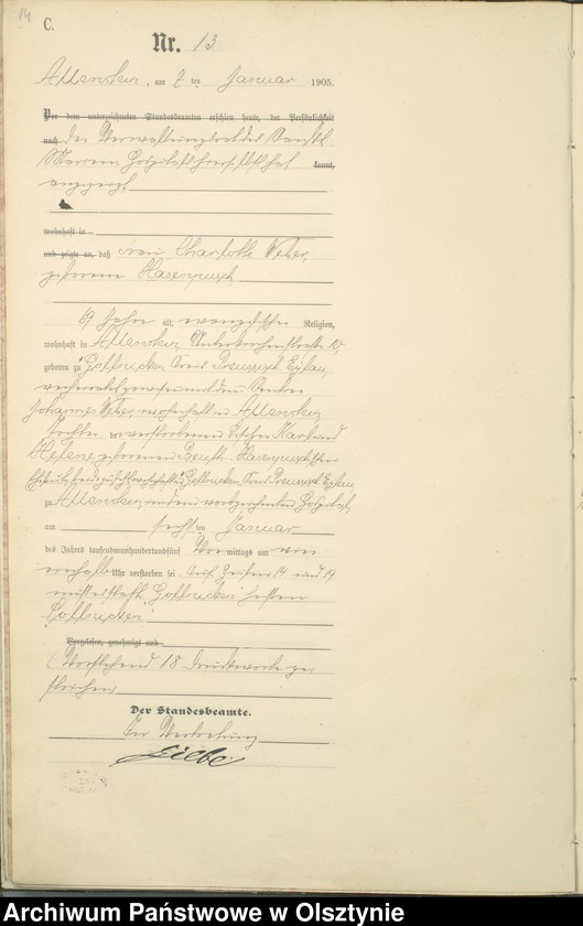 image.from.unit.number "Sterbe-Haupt-Register Tom I, Nr 1 - 425"