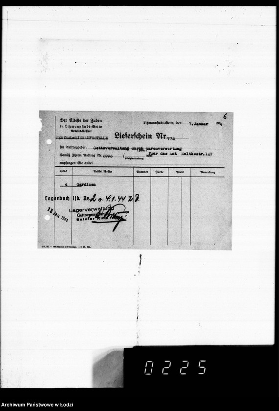 Obraz 10 z jednostki "Warenverwertung an den Ältesten der Juden 4 kompl.Gardinen [oraz konfekcji]"