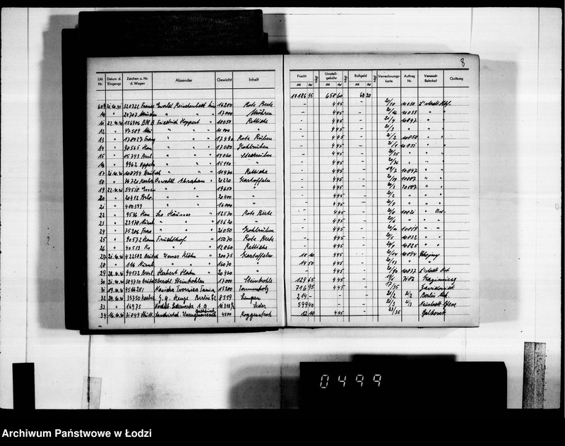 Obraz 12 z jednostki "Frachten Eingang [rejestr listów przewozowych]"