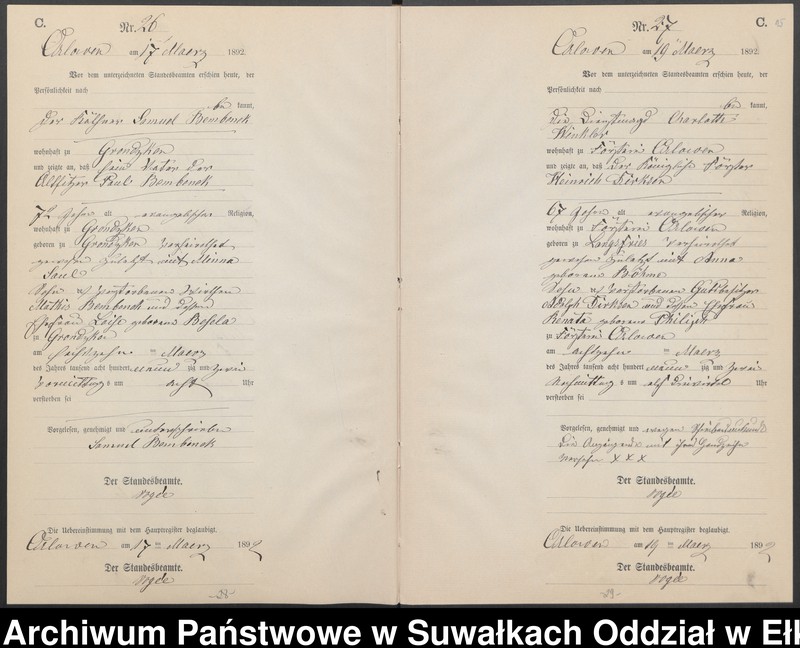 image.from.unit.number "Sterbe-Neben-Register des Preussischen Standes-Amtes Orlowen Kreis Loetzen für das Jahr 1892"