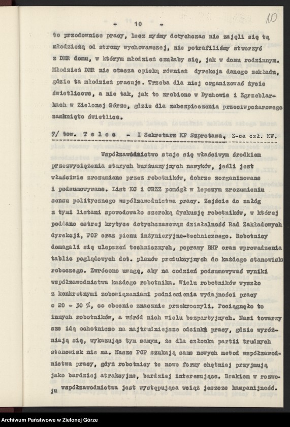 image.from.unit.number "Protokół plenarnego posiedzenia nt.: Wyniki działalności w wojewódzkiej organizacji partyjnej w dziedzinie rozwoju socjalistycznego współzawodnictwa pracy. Załączniki. 13 grudnia 1955 r."