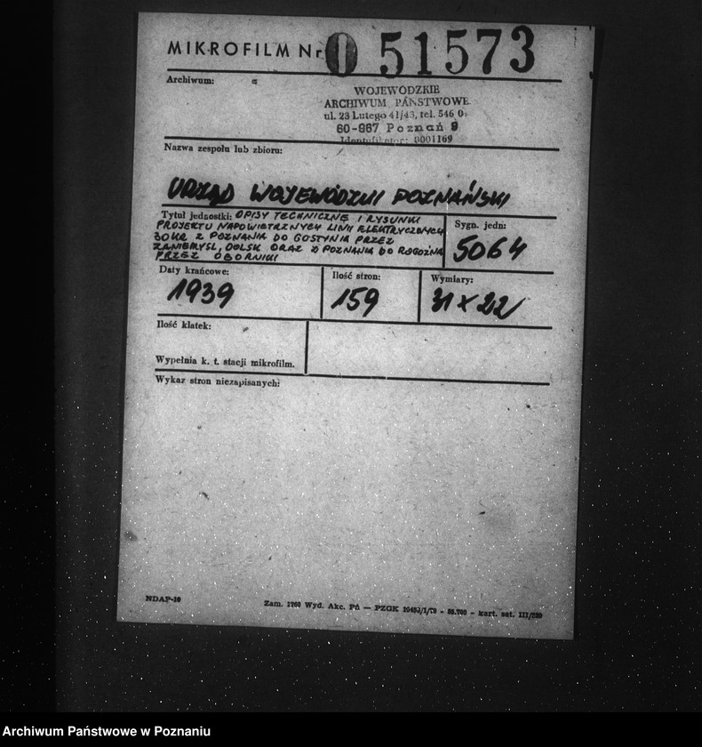 Obraz 2 z jednostki "/Opisy techniczne i rysunki projektu napowietrznych linii elektrycznych 30 km z Poznania do Gostynia przez Zaniemyśl Dolsk oraz z Poznania do Rogoźna przez Oborniki/"