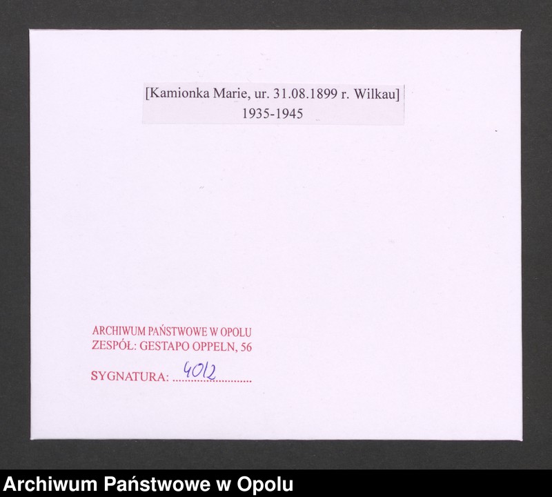 Obraz 2 z jednostki "[Kamionka Marie, ur. 31.08.1899 r. Wilkau]"