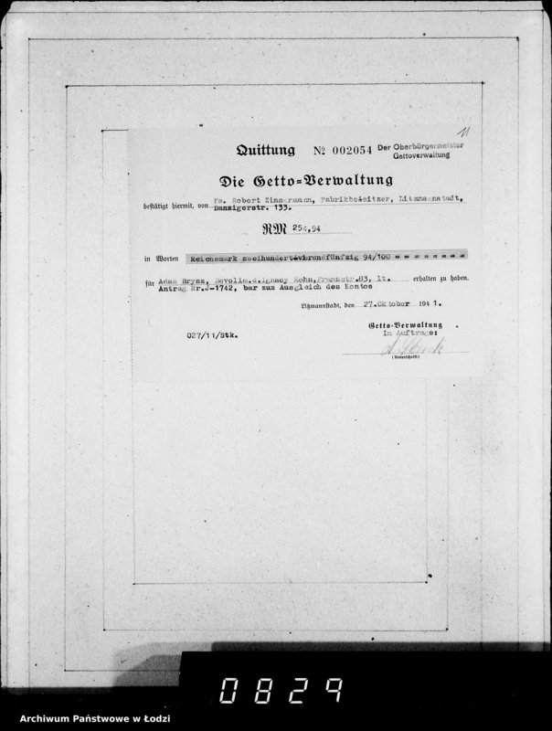 Obraz 15 z jednostki "J 1741-1760 [Wnioski Żydów z Getta o zwrot należności za towar wzięty na kredyt]"