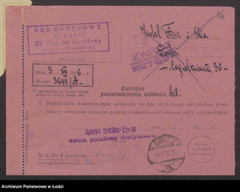 Obraz 18 z jednostki "Judel Fisz, Fajtel Berman- Judel Fisz i S-ka- wyrób i sprzedaż manufaktury"