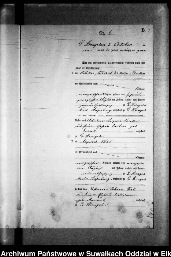 image.from.unit.number "Heiraths-Neben-Register des Preussischen Standes-Amtes Gr. Strengeln Kreis Angerburg"