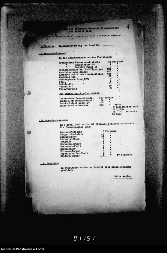 Obraz 5 z jednostki "[Dzienne, tygodniowe i miesięczne sprawozdania Gminy Żydowskiej w Getcie Łódzkim]"