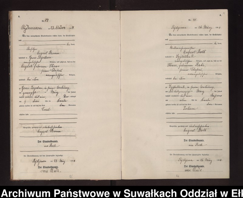image.from.unit.number "Geburts-Neben-Register des Preussischen Standes-Amtes Rydzewen Kreis Lötzen"