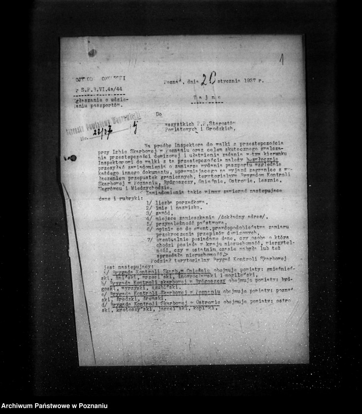 Obraz 5 z jednostki "/Zgłaszanie o udzieleniu paszportów - zarządzenia tajne, generalia/"