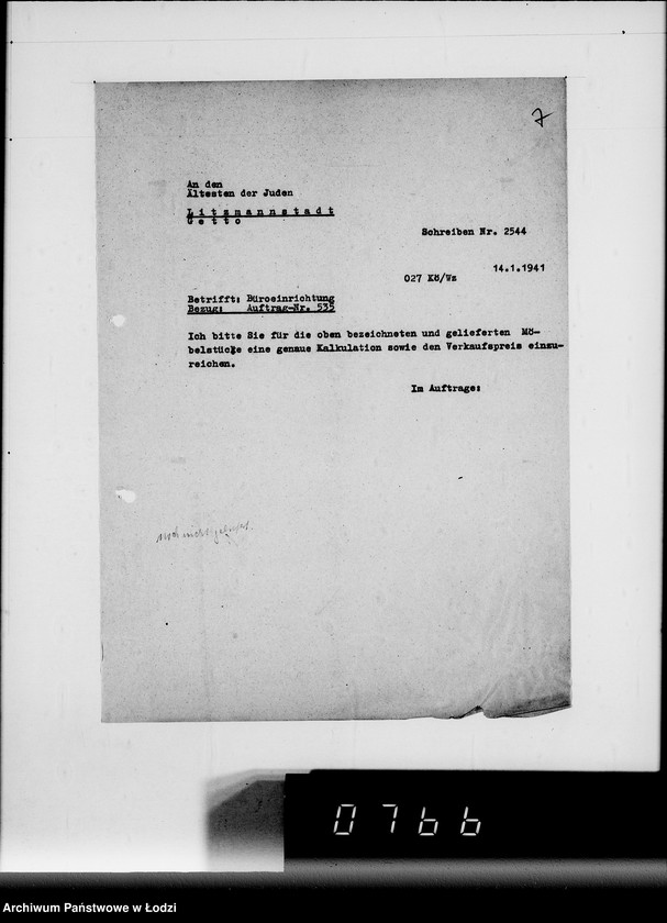 Obraz 11 z jednostki "Ausgelieferte und bezahlte Kommisionen Konto 1-6. [Wnioski na meble biurowe w zakładzie Getta w Łodzi]"