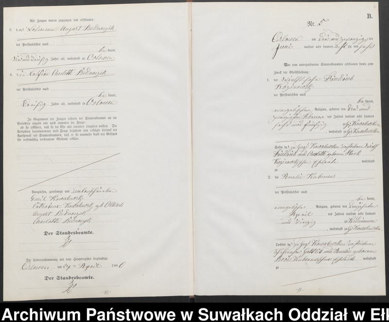 image.from.unit.number "Heiraths-Neben-Register des Preussischen Standes-Amtes Orlowen Kreis Loetzen für das Jahr 1886"