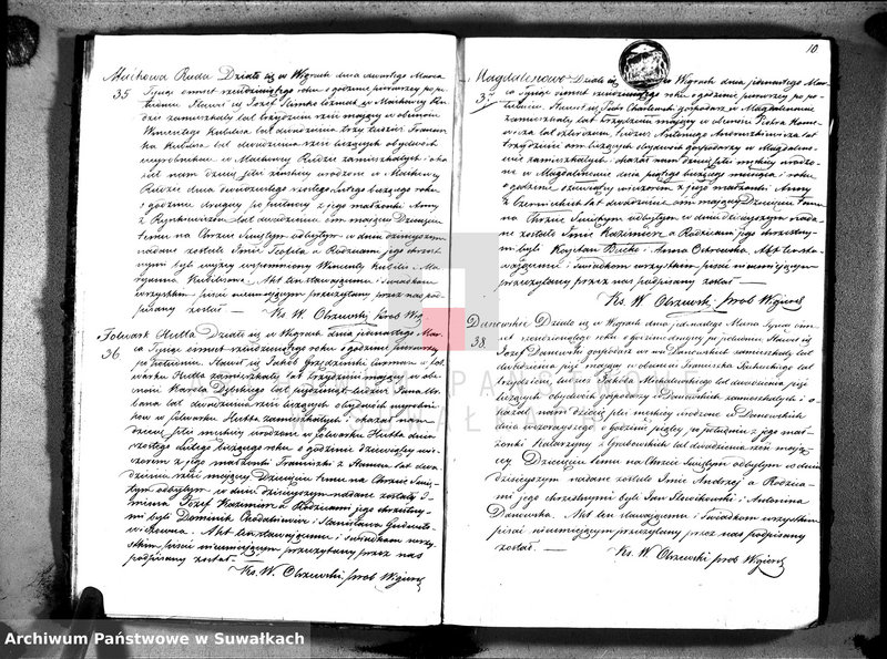 image.from.unit.number "Duplikat akt urodzonych, zaślubionych i zmarłych parafii wigierskiej z roku 1860"