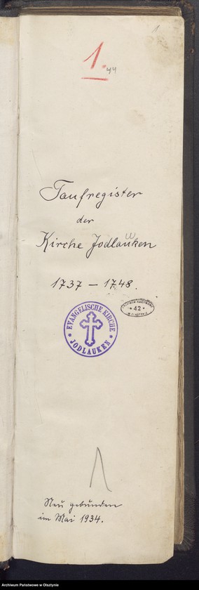 image.from.unit.number "Taufregister der Kirche zu Jodlauken"