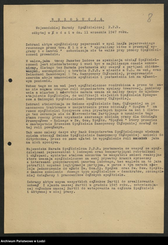 Obraz 9 z jednostki "Sprawozdania Sekcji Spółdzielczej [oraz protokół i rezolucja z wojewódzkiej narady spółdzielczej]"