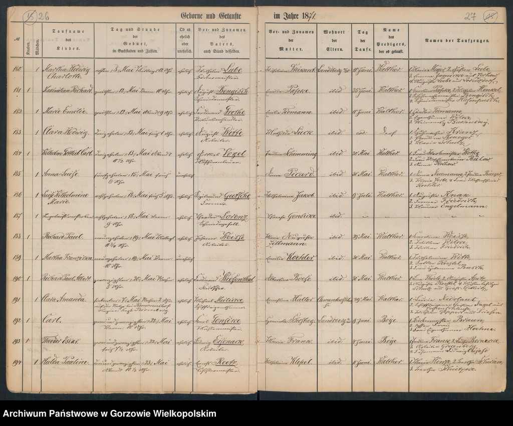 image.from.unit.number "Duplikate der Hauptkirche zu Landsberg an der Warthe (zawiera też księgę zgonów Konkordien, reformirte und Militair Kirchen Gemeinde z 1871 r.)"