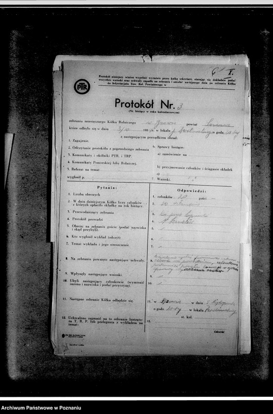 Obraz 10 z jednostki "Protokoły zebrań, sprawozdania roczne, sprawy członkostwa, korespondencja"