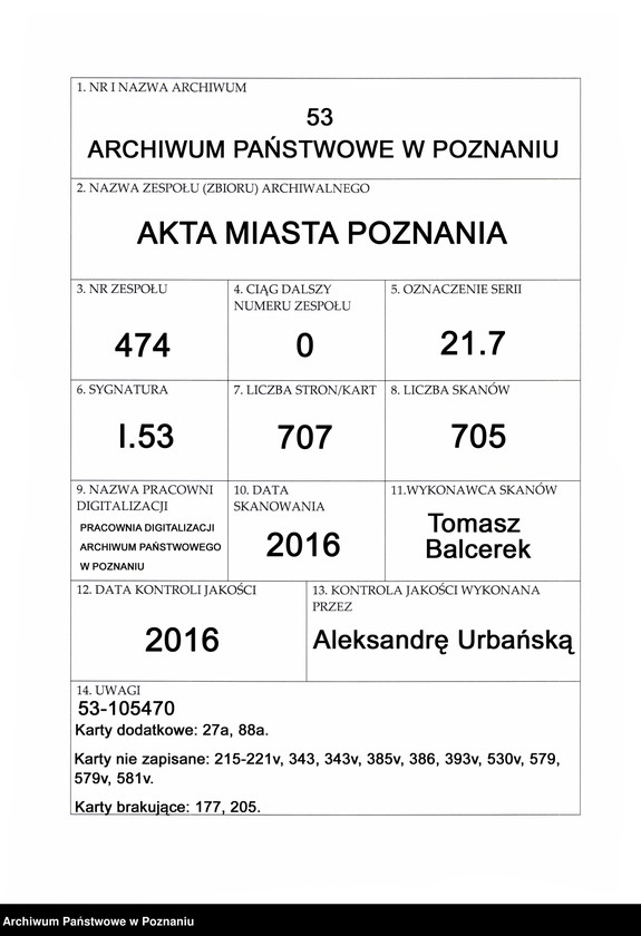 Obraz 1 z jednostki "Protocolon officii consularis Posnaniensis."