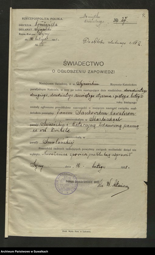 image.from.unit.number "Dokumenty Zaślubionych Smoleńskiej parafji za 1928 rok"