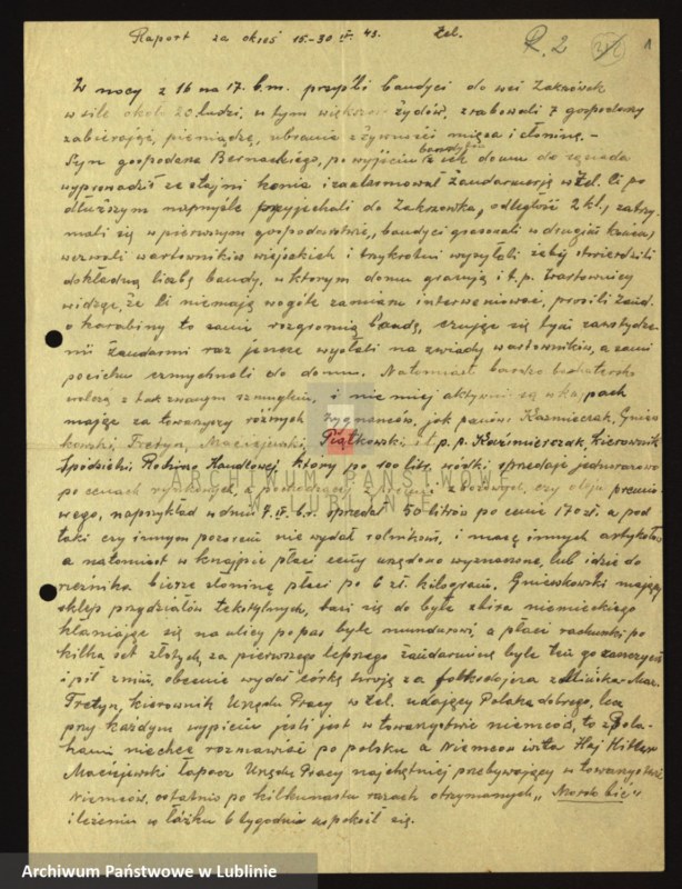 image.from.unit.number "[Raport Rejonu II za okres 15-30.IV.1943 r. oraz listy imienne osób rozstrzelanych przez dowódcę posterunku żandarmerii niemieckiej w Żelechowie Alberta Guntrowa za III-IV.1944 r.]"