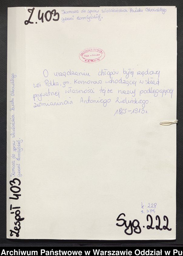 image.from.unit.number "O urządzaniu chłopów byłej rządowej wsi Polka, gm. Komorowo wchodzącej w skład prywatnej własności tejże nazwy podlegającej ziemianinowi Antoniego Zielińskiego"