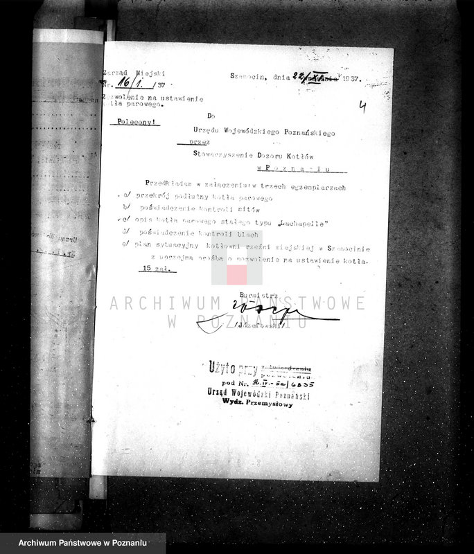 Obraz 8 z jednostki "Zarząd Miejski Szamocin, rzeźnia miejska zatwierdzenie kotła nr fabr.6392, woj. 6835"