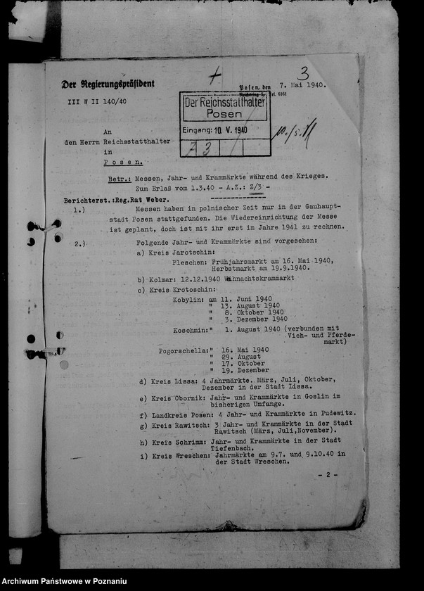 Obraz 7 z jednostki "Korespondencja w sprawie odbywania targów i jarmarków w okresie wojny"