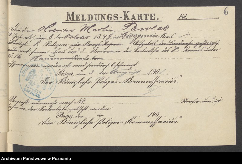 Obraz 8 z jednostki "Die von den Verlobten beigebrachten Urkunden zur Eheschliessung pro 1901. Vol XII"