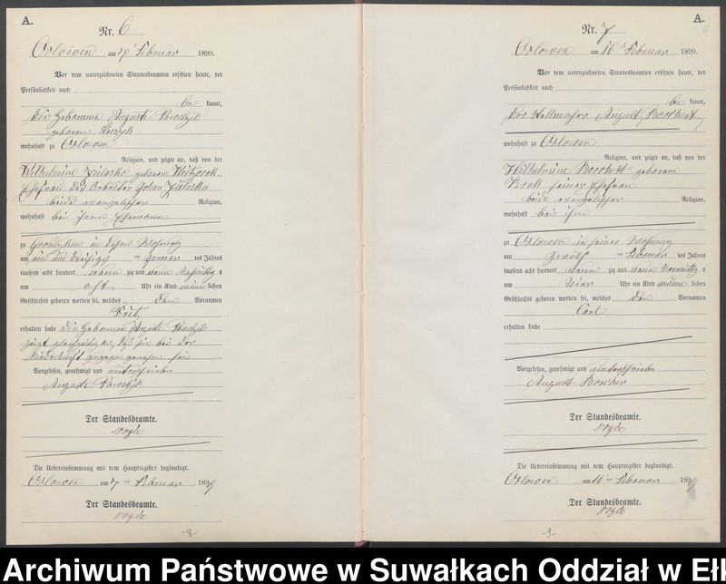 image.from.unit.number "Geburts-Neben-Register des Preussischen Standes-Amtes Orlowen Kreis Loetzen"