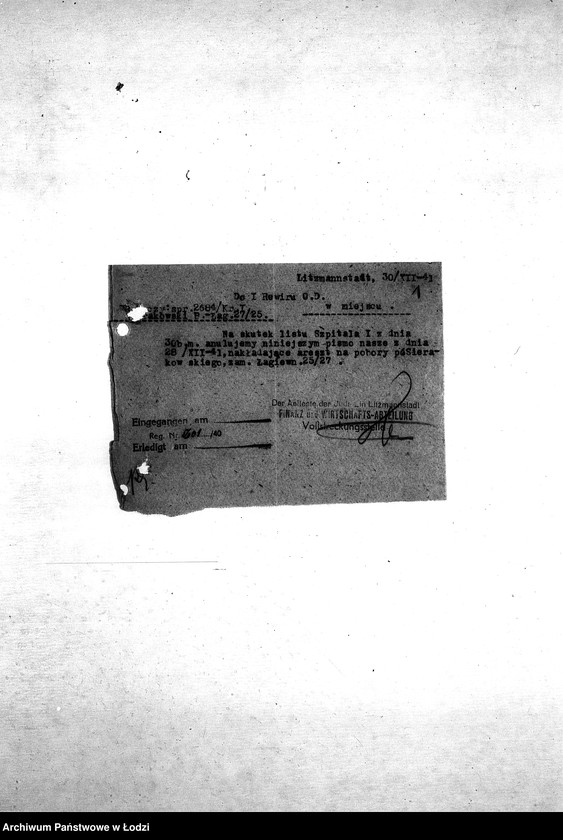 Obraz 4 z jednostki "[Korespondencja z Wydziałem Finansowo-Gospodarczym, Wydziałem Aprowizacji, Wydziałem Kart – różne sprawy]"