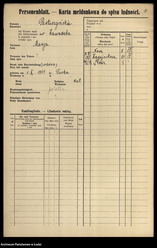 Obraz 12 z jednostki "[Spis ludności Łodzi] Pastuszewski-Patron"