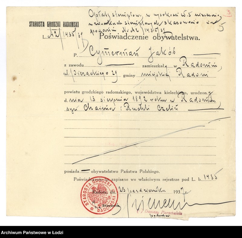 Obraz 8 z jednostki "Cymerman Jakub felczer - akta rejestracyjne"