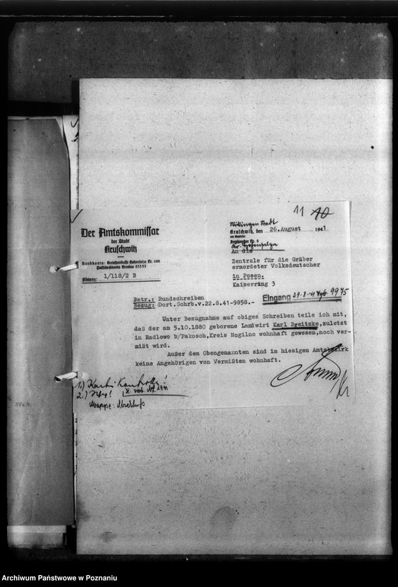 Obraz 16 z jednostki "Kreis Hohensalza (Inowrocław). Korespondencja w sprawie miejscowych Niemców, którzy zginęli w 1939 roku"