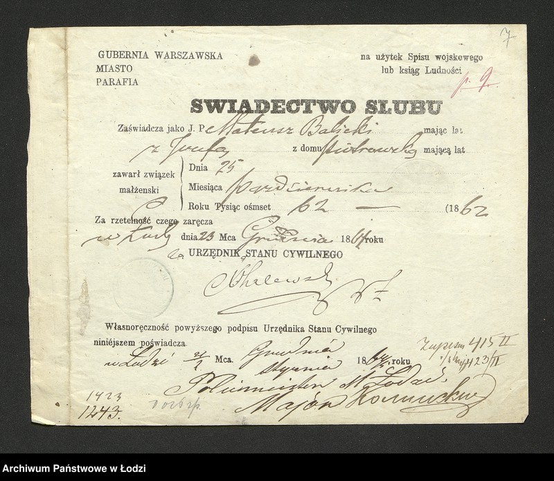 Obraz 9 z jednostki "Dowody metrykalne stałych mieszkańców m. Łodzi nr domu 1423-1424"