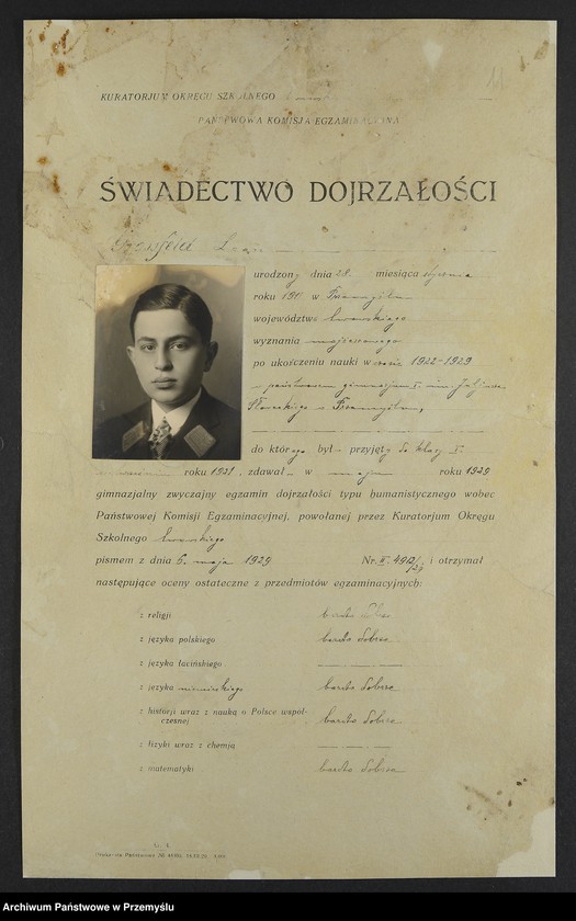 Obraz 3 z kolekcji "Matura - świadectwa dojrzałości w dwudziestoleciu międzywojennym111"